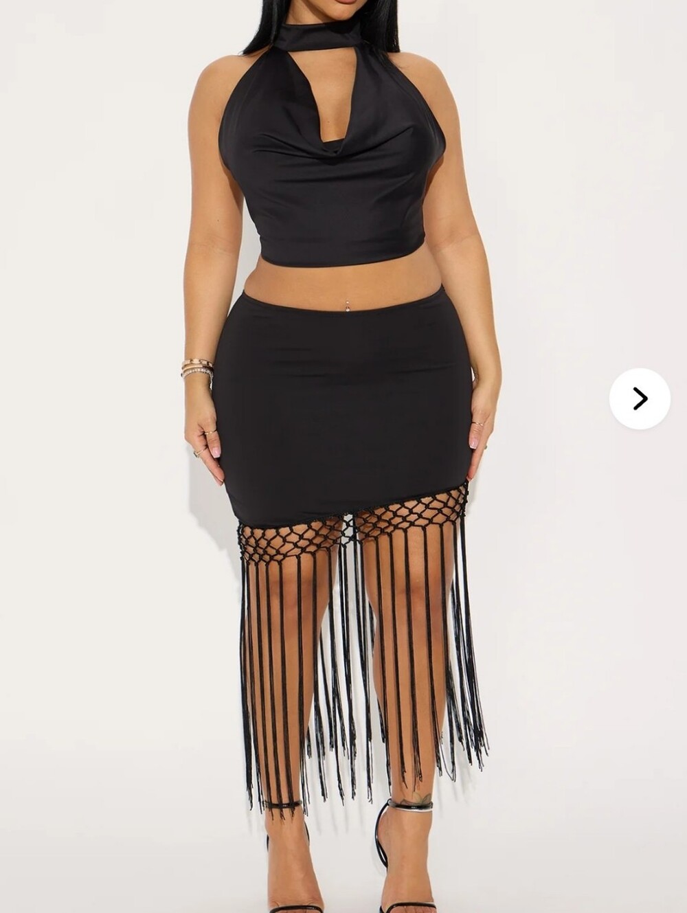 Fashion Nova Black Fringe Mini Skirt Set